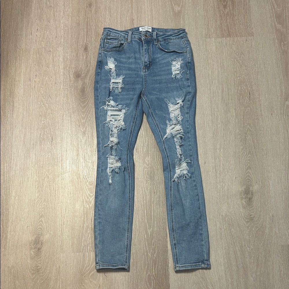 Wax Jeans Juniors Distressed Lightwash Skinny Denim Jeans Sz 5